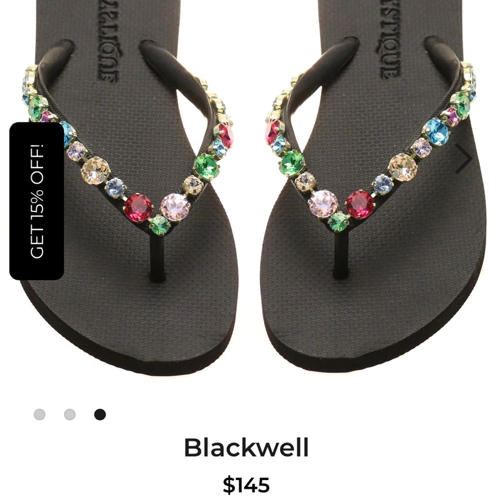MYSTIQUE- Hand Made Crystal Rhinestone Flip Flop Size 7/8 Black